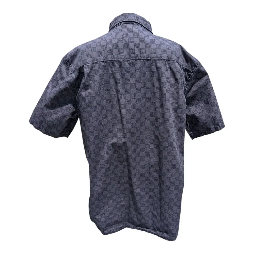Vans Shirt Boys Size Large Gray Black Plaid Short Sleeve Button Up Pocket Skater